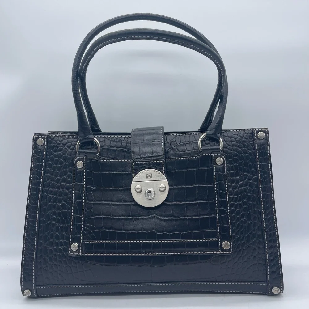 Michael Kors Vintage Croc Embossed Women's Large Handbag B-0806 Metal Studs‎